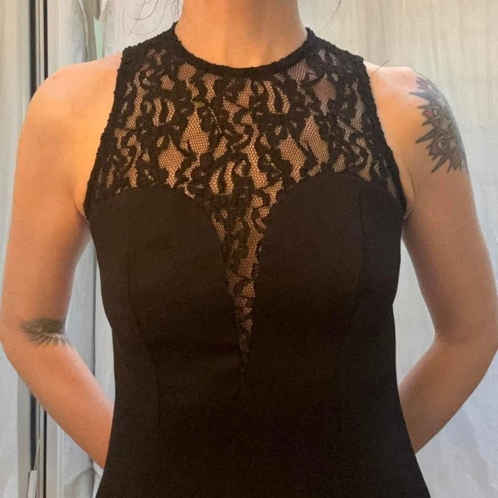 Black Lace Maxi Dress Vintage‎ 90s Jump Front Slits Formal Size XS Goth Y2K - Picture 4 of 8